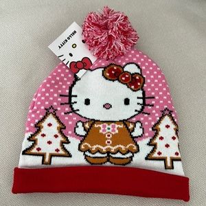 HELLO KITTY RED AND PINK GINGERBREAD KNIT BEANIE NWT